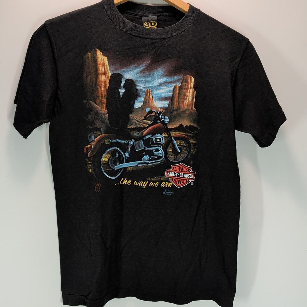 Vintage 3D Emblem Harley Davidson Motorcycles The Way We Are T-Shirt L 1987 80s